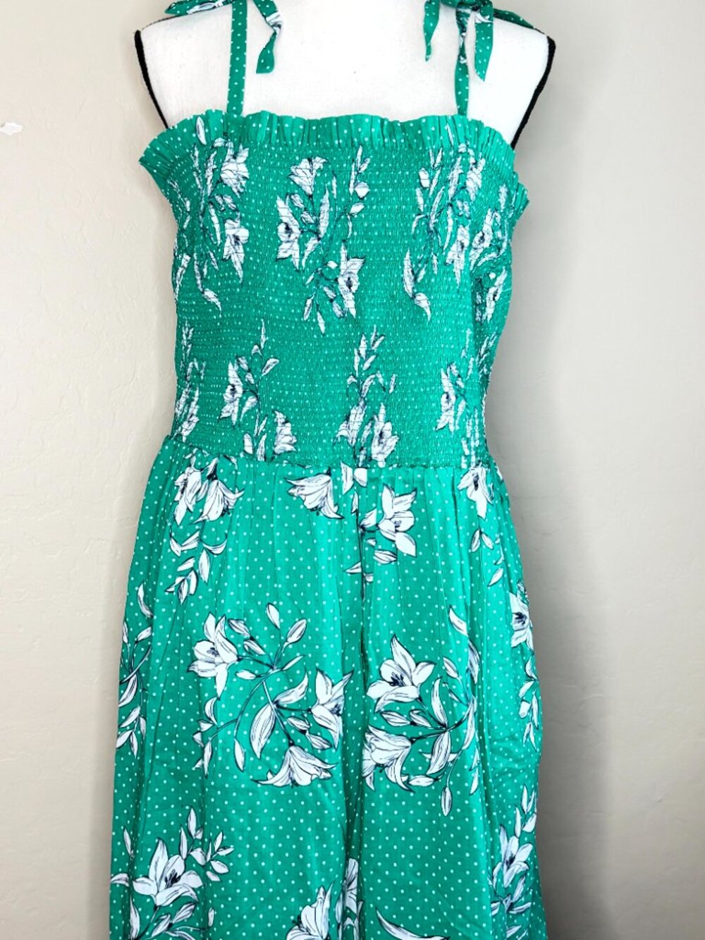 Draper James Smocked Floral Green Sundress Size XL NWT - Picture 4 of 9